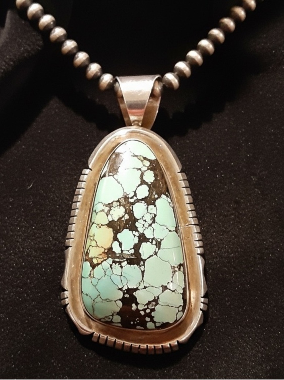 Authentic Navajo Aron Johnson Blue Royston Turquoise Sterling Silver Pendant